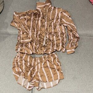 Brown and Pink Striped Shirt and Shorts Set